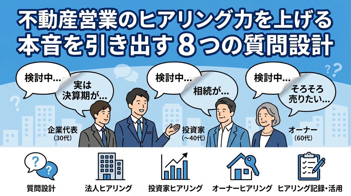 不動産営業のヒアリング力を上げる|本音を引き出す8つの質問設計・法人・投資家・オーナー別