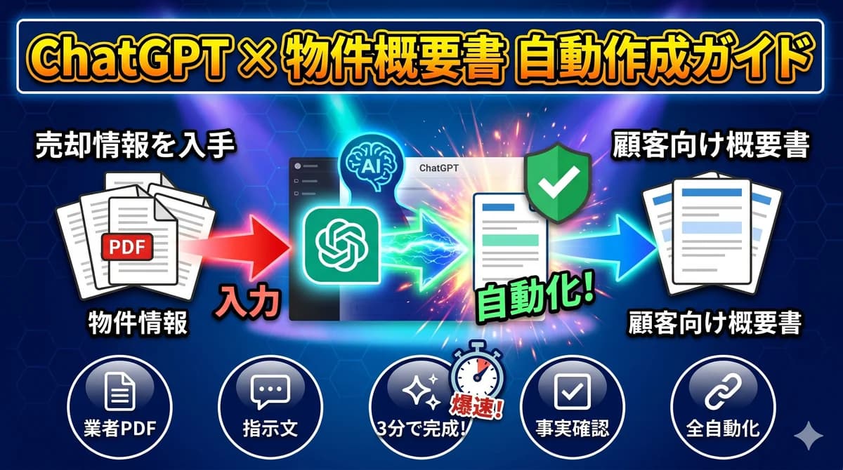 ChatGPT × 物件概要書自動作成ガイド|不動産仲介向けプロンプト集・自動生成フロー・精度改善の完全解説