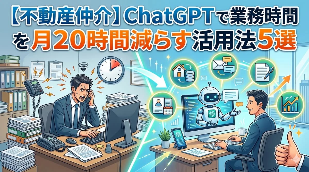 不動産仲介で ChatGPT を活用して業務時間を月20時間減らす5つの方法を示すインフォグラフィック