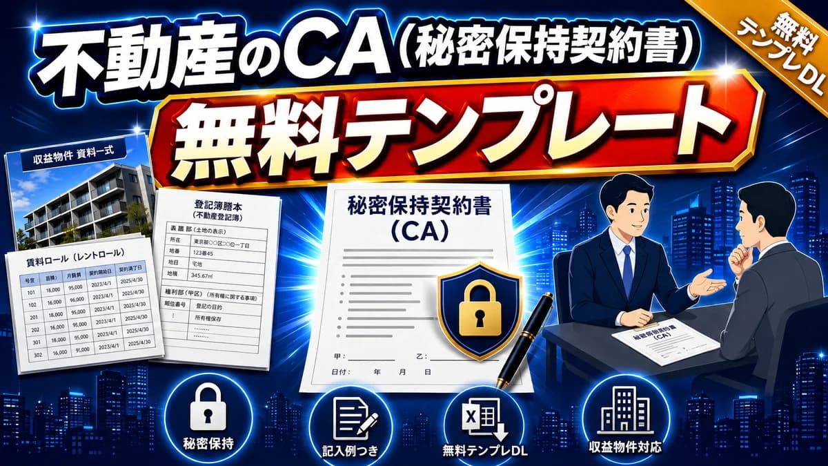 不動産のCA(秘密保持契約書) エクセル無料テンプレート 物件情報の開示前に結ぶ書き方・記入例 アイキャッチ