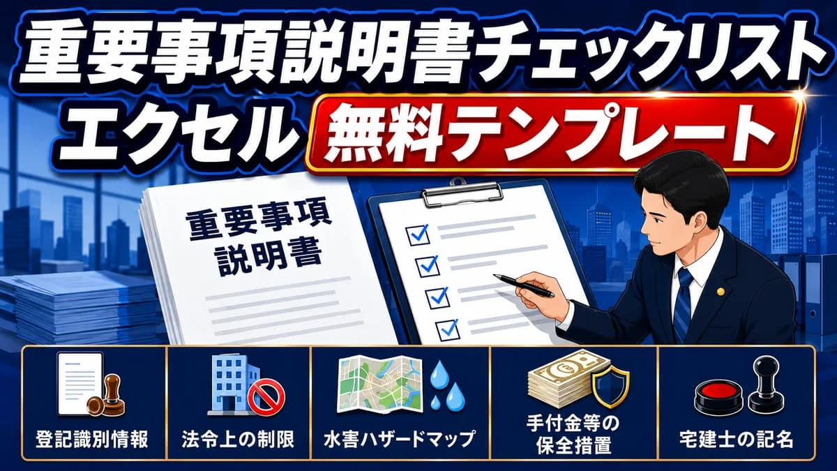 重要事項説明書チェックリスト エクセル無料テンプレート 宅建業法35条の記載事項を作成側で抜け漏れ防止 アイキャッチ
