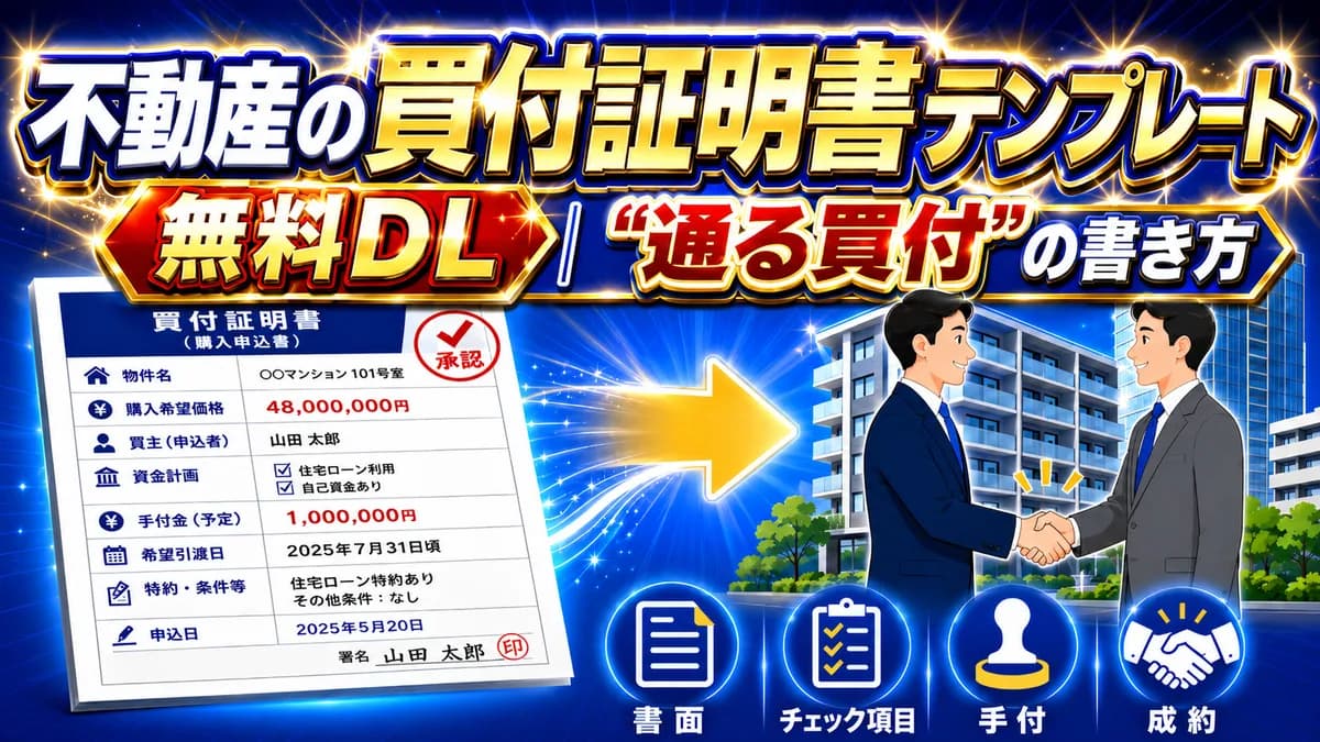 不動産の買付証明書テンプレート 無料DL 通る買付の書き方 アイキャッチ