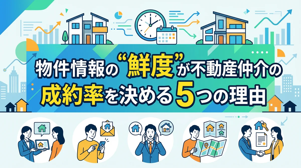 物件情報の鮮度が不動産仲介の成約率を決める5つの理由を示すインフォグラフィック