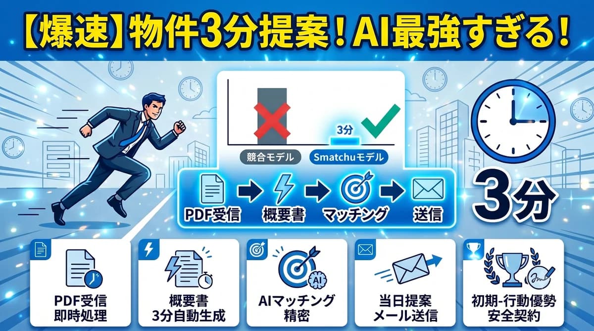 不動産仲介で競合より先に提案するスピード設計|物件受信から3分で送れる仕組みと初動優位の作り方