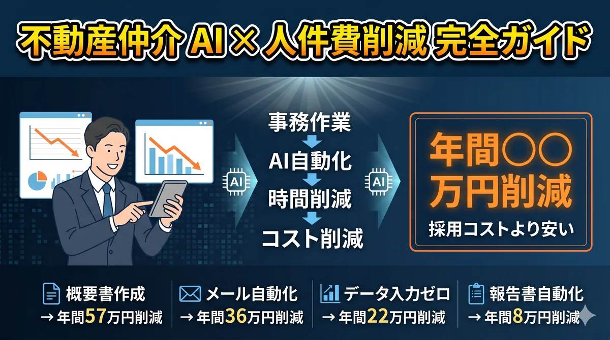 不動産仲介AI×人件費削減完全ガイド|事務作業・メール・データ入力・報告書の自動化で年間コストを削減する計算式と設計
