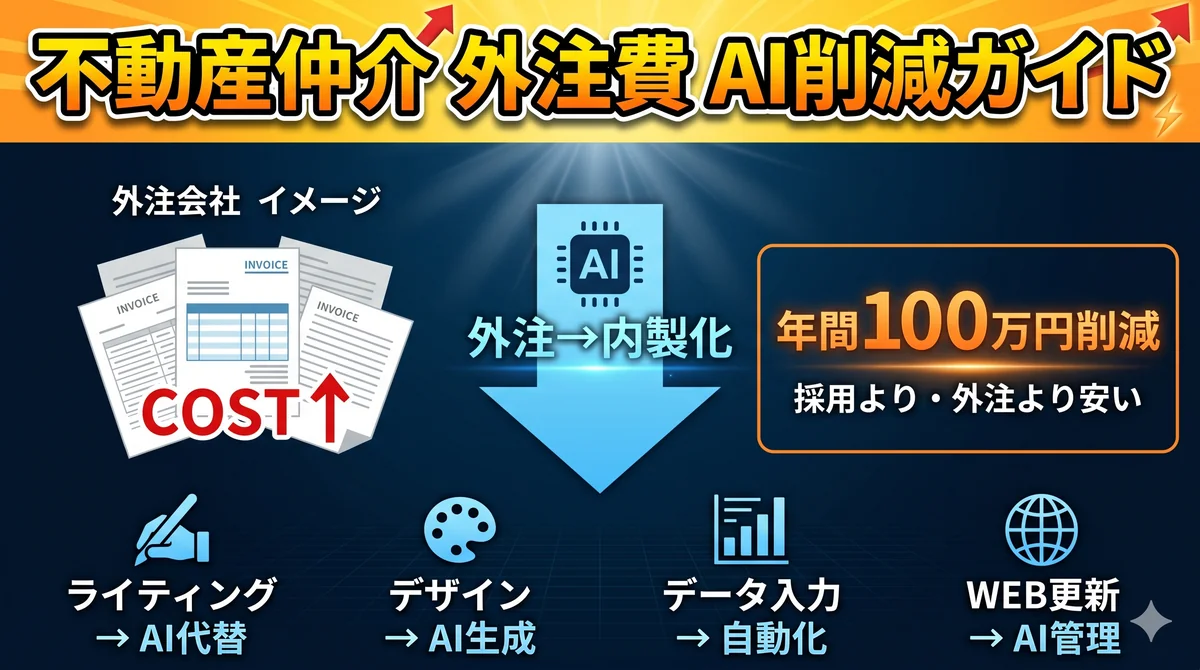 不動産仲介外注費AI削減ガイド|ライティング・デザイン・データ入力・WEB更新をAIで内製化して年間100万円削減する