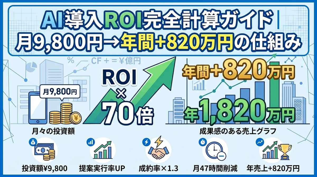不動産仲介のAI導入ROI完全計算ガイド|月9800円の投資が年間売上+820万円を生む仕組み