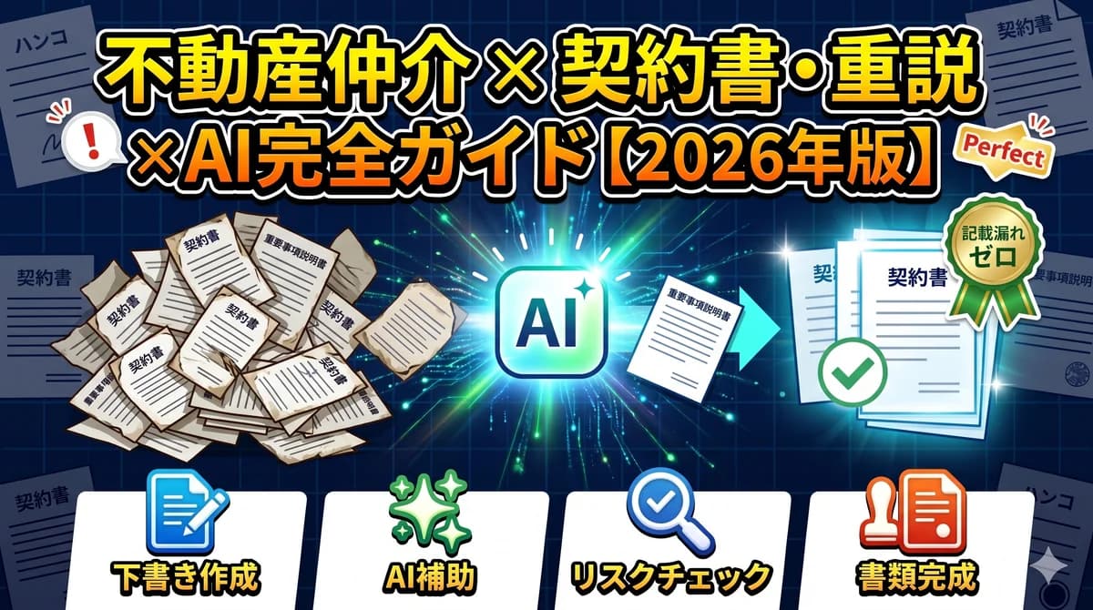 不動産仲介 × 契約書・重説 × AI完全ガイド【2026年版】— 書類の山がAIを経て記載漏れゼロの完成書類になる流れ