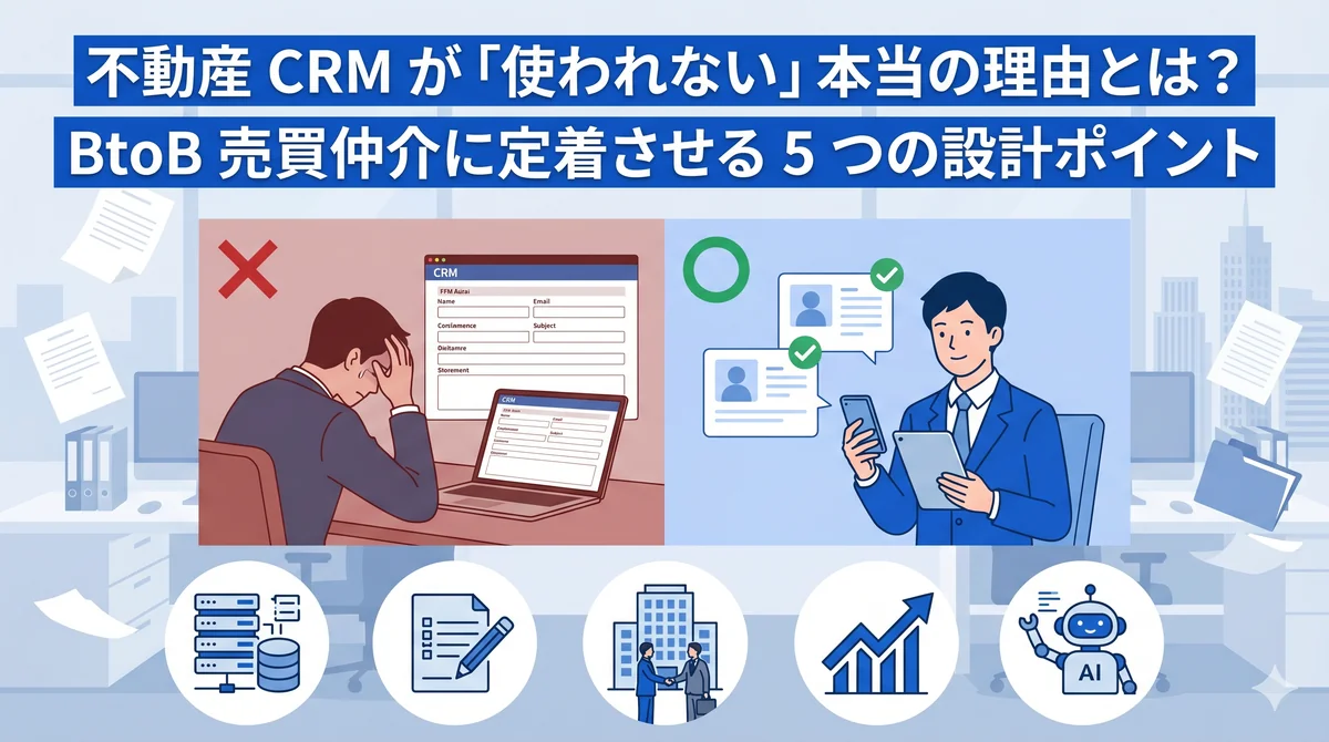 不動産 CRM が使われない本当の理由|BtoB 売買仲介に定着させる 5 つの設計ポイント【2026 年版】