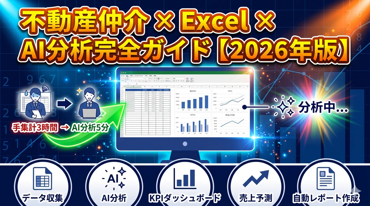 不動産仲介 × Excel × AI分析完全ガイド【2026年版】— 手集計3時間からAI分析5分へ、KPIダッシュボードと売上予測を自動化する