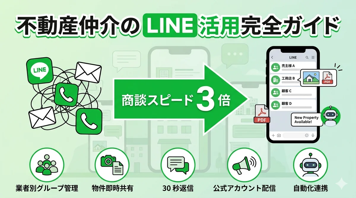 不動産仲介の LINE 活用完全ガイド|業者別グループ管理・物件即時共有・AI自動化連携で商談スピード3倍