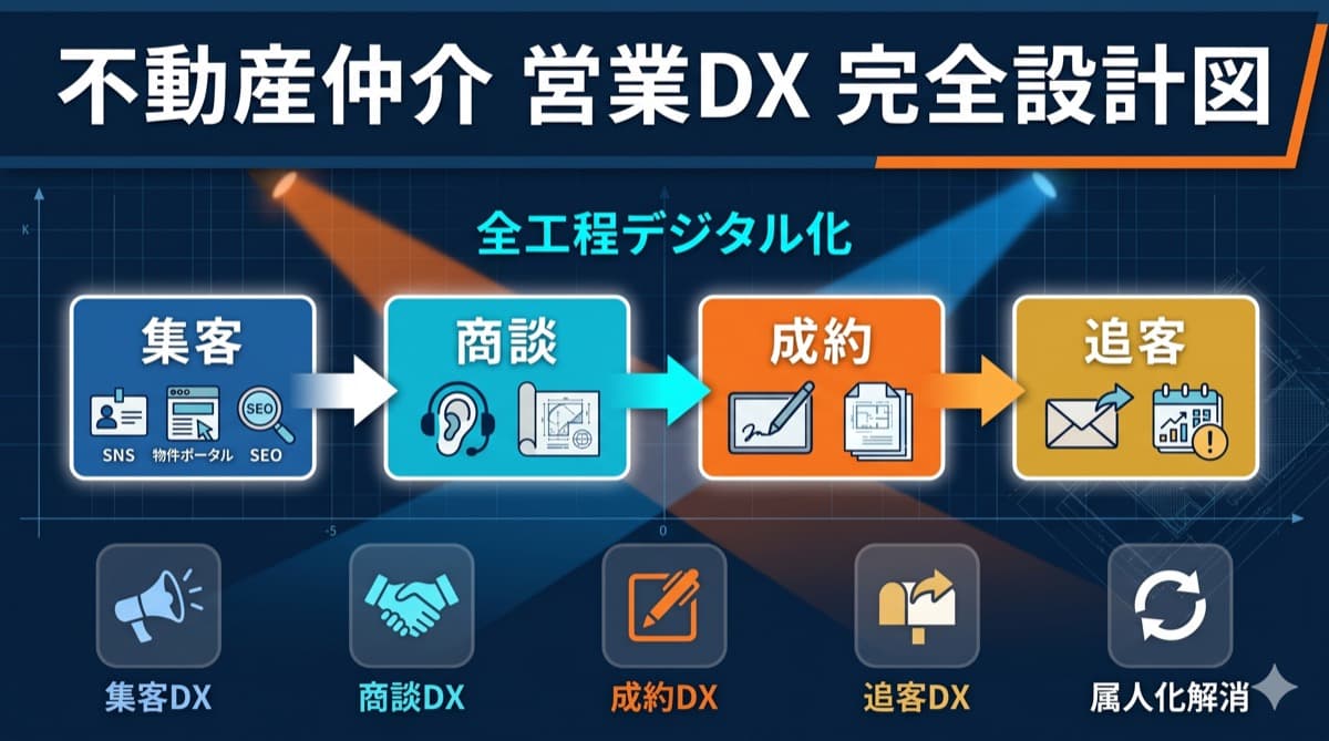 不動産仲介の営業DX完全設計図|集客→商談→成約→追客の全工程デジタル化