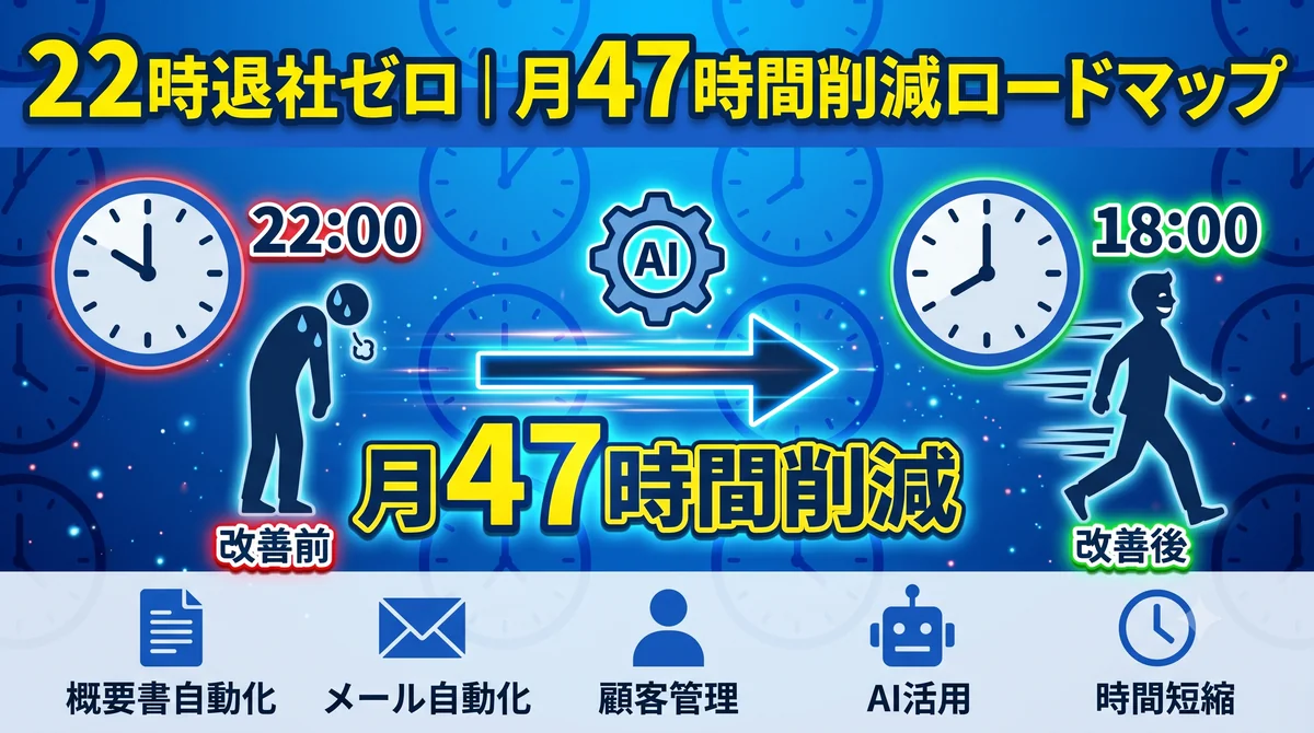 不動産仲介で22時退社をなくす業務設計・月47時間削減ロードマップ