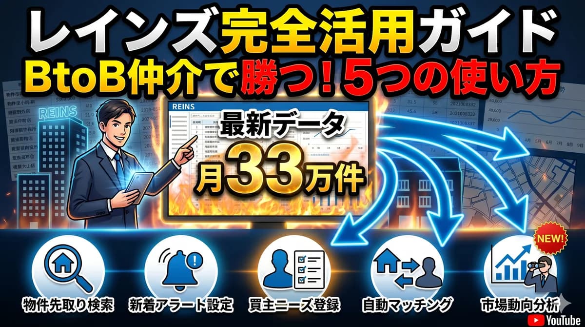 レインズ完全活用ガイド|BtoB仲介で勝つ!5つの使い方・月33万件のデータを先取りする方法