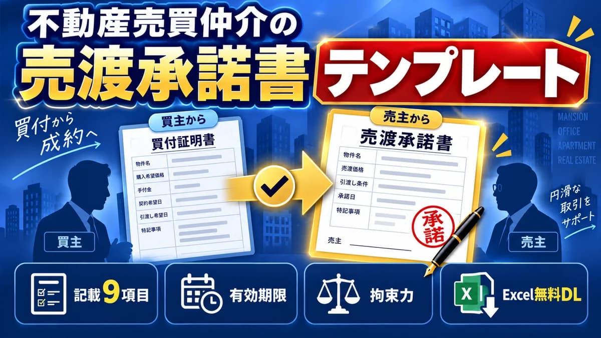 不動産売買仲介の売渡承諾書テンプレート 買付証明書から売渡承諾書へ 記載9項目・有効期限・拘束力・Excel無料DL アイキャッチ